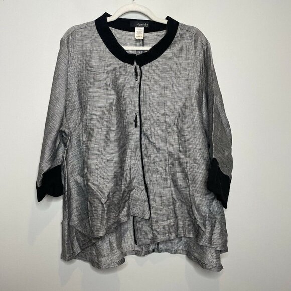Moonlight Y&S Fashion Design Linen Lagenlook Black Striped Blouse Size Large - Picture 1 of 7